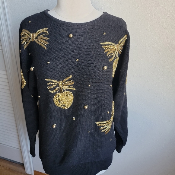 Eminent Sweaters - Eminent Vintage Black Beaded Sweater